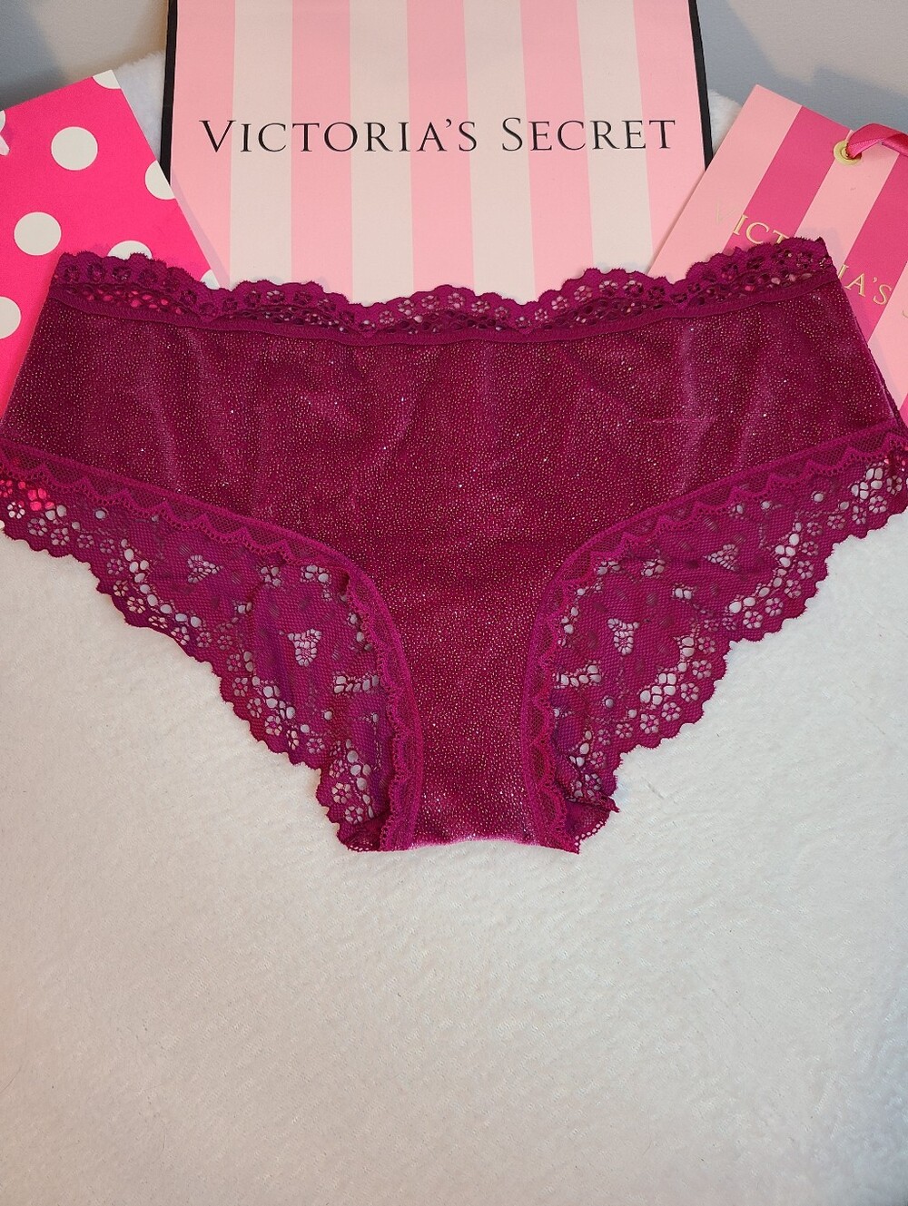 Retired VS Body By Victoria Soft Shimmer Velvet & Lace Hiphugger Panty Size Lg
